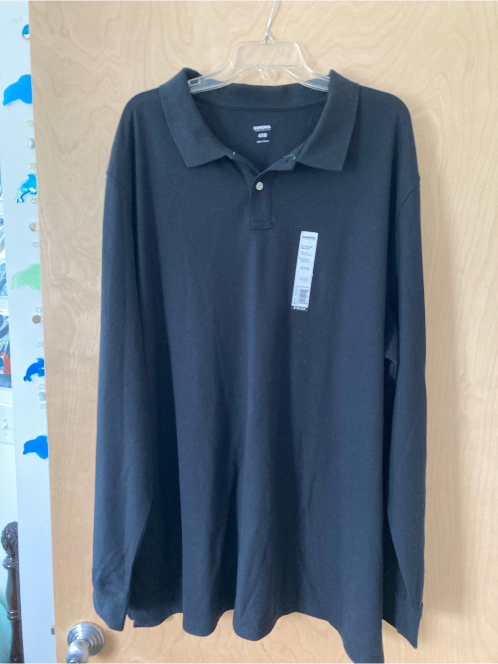 Sonoma Men's NWT 4XB/4XL Black Long-Sleeve Polo Shirt with Buttons